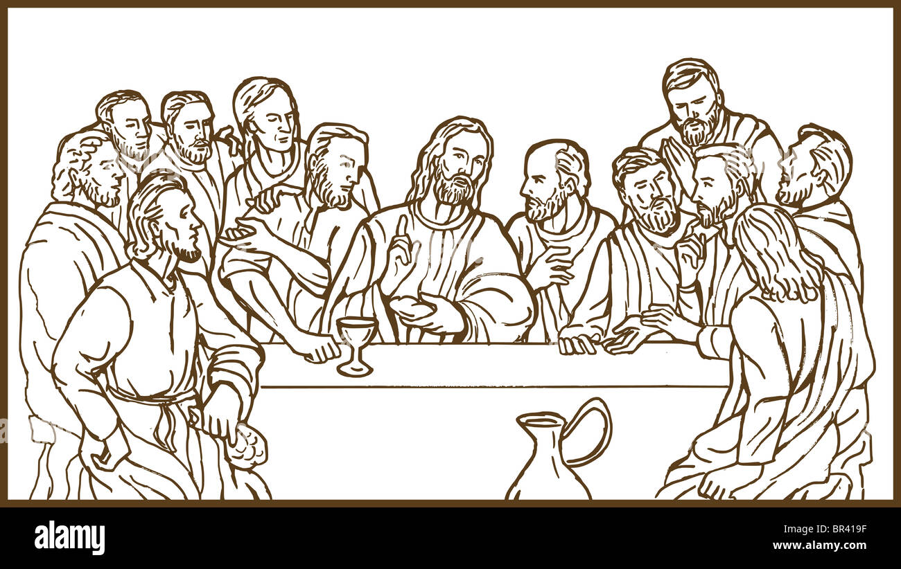 Dibujo a mano alzada, dibujo ilustración de la última cena de Jesús el  Salvador y sus discípulos Fotografía de stock - Alamy