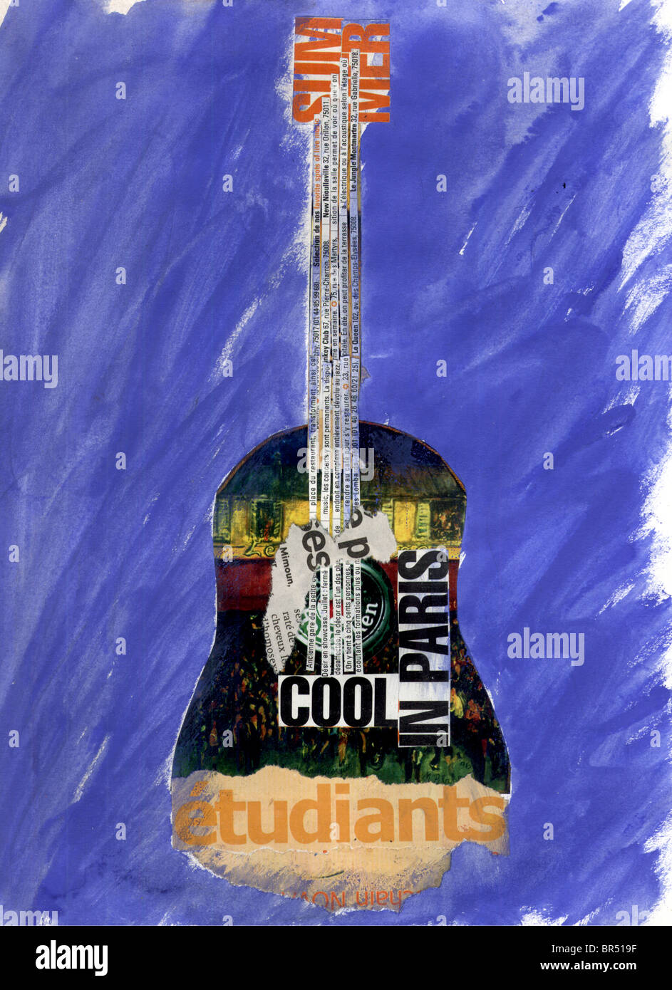 Una representación pictórica de un collage de guitarra Fotografía de stock  - Alamy