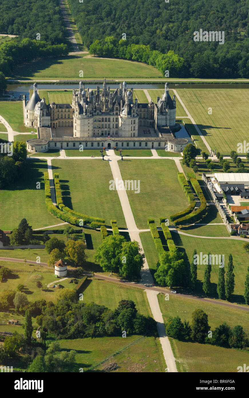 Vista aérea del castillo Chambord, Loir-et-Cher (región Centro), Francia Foto de stock