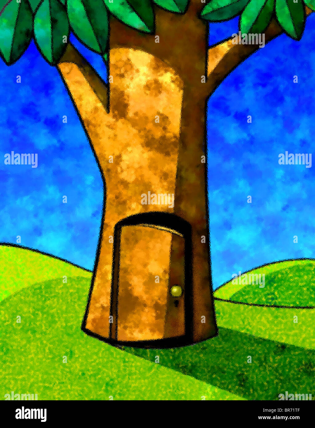Un dibujo de un árbol con puerta Fotografía de stock - Alamy
