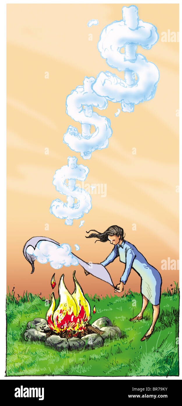 Una empresaria que dollar señales de humo Fotografía de stock - Alamy