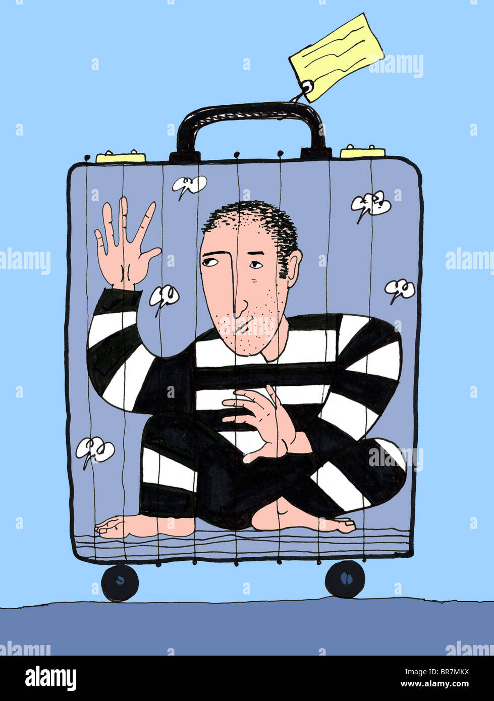 Una ilustración de un recluso en una maleta Fotografía de stock - Alamy