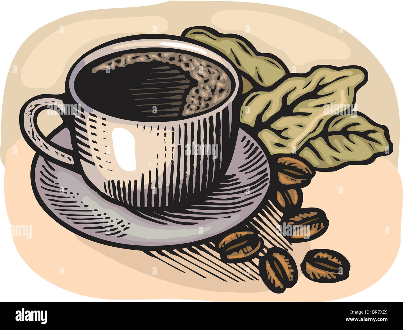 https://c8.alamy.com/compes/br7xe9/cartoon-ilustracion-de-una-taza-de-cafe-y-granos-de-cafe-br7xe9.jpg