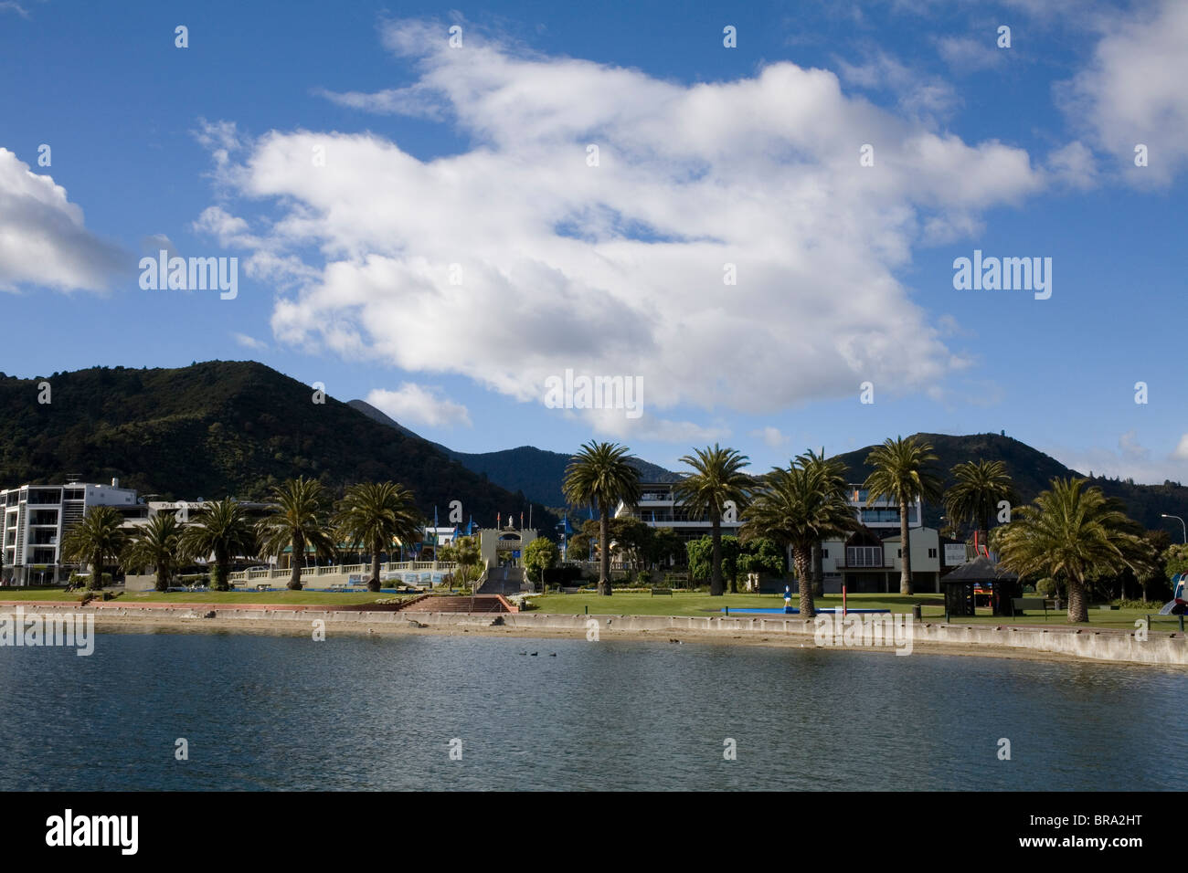 La ciudad de Picton en la parte superior de la Isla del Sur de Nueva Zelanda. Foto de stock