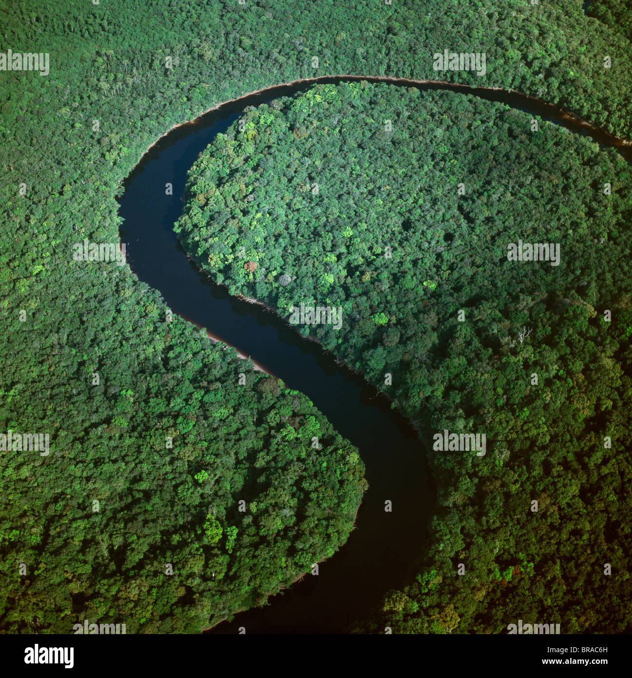 Imagen aérea del río Mazaruni Kako, Superior de Distrito, Guyana, Sudamérica Foto de stock