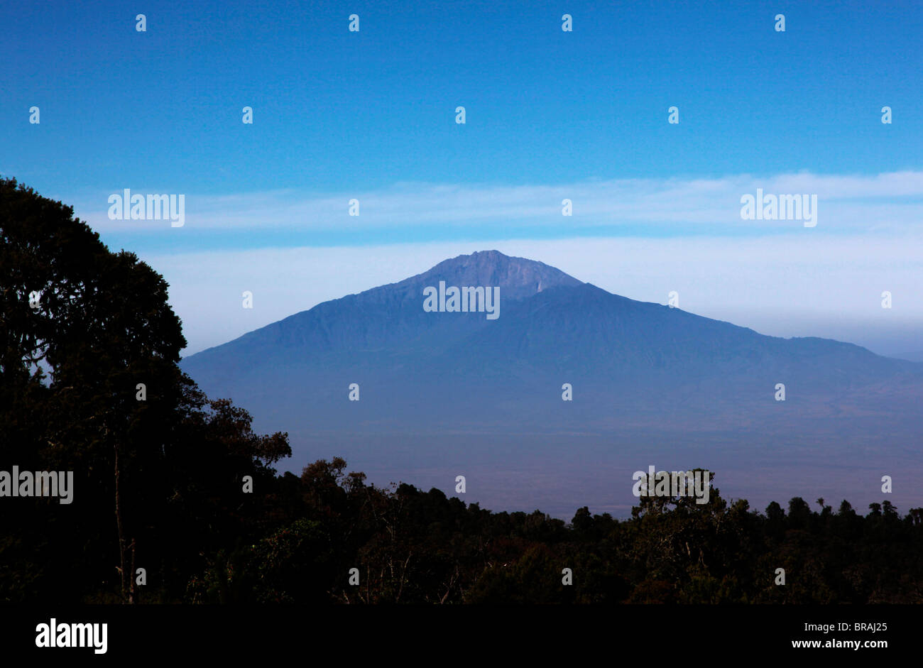 Mirando hacia el Monte Meru de la Meseta Shira debajo del Kilimanjaro, Uhuru Peak, el Monte Kilimanjaro, Tanzania, África Oriental Foto de stock