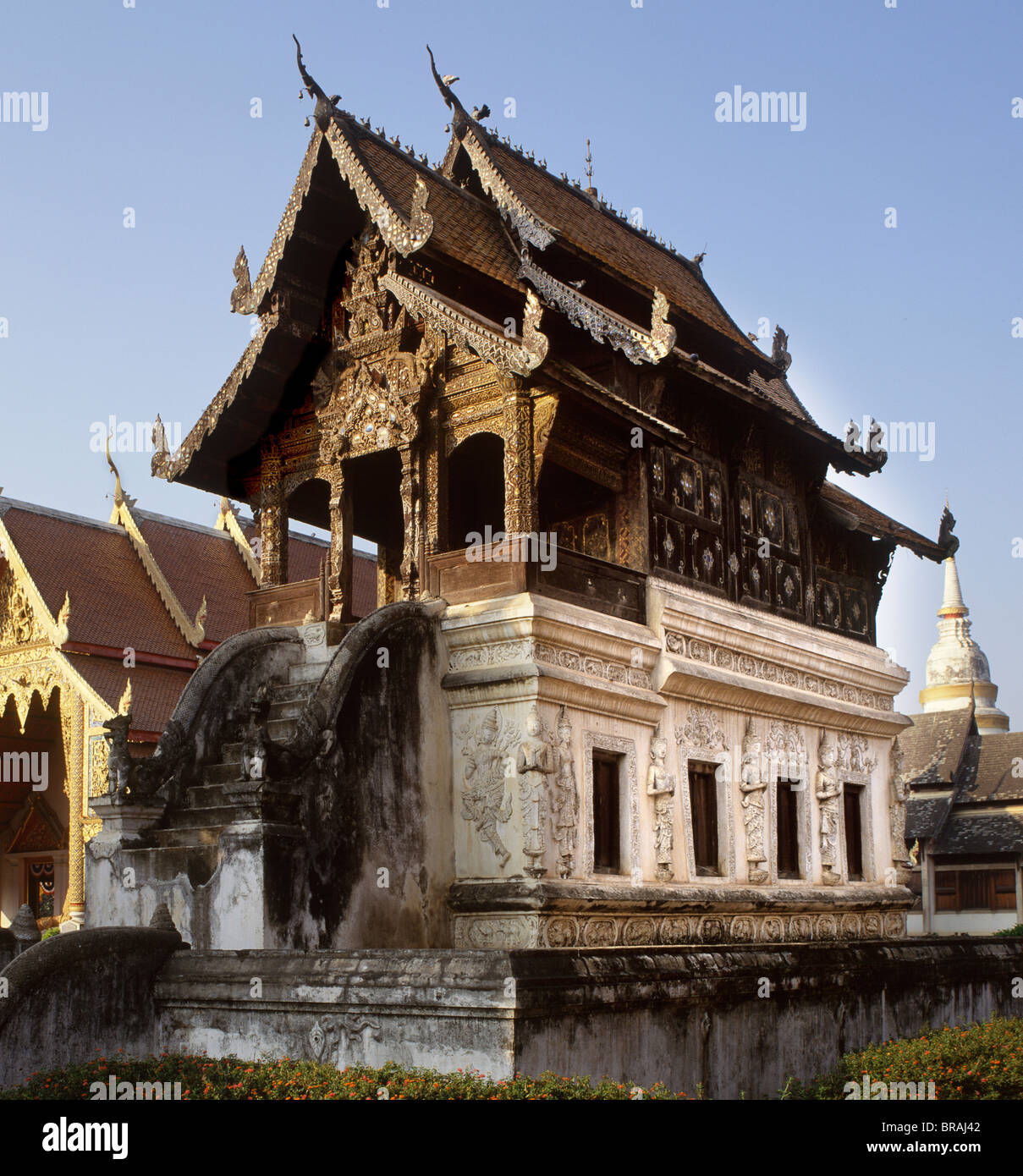 La Biblioteca de Manuscritos de Wat Phra Singh, Chiang Mai, Tailandia, en el sudeste de Asia, Asia Foto de stock