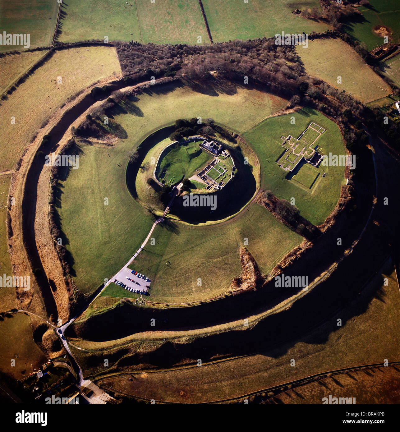 Imagen aérea de Old Sarum, Wiltshire, UK Foto de stock