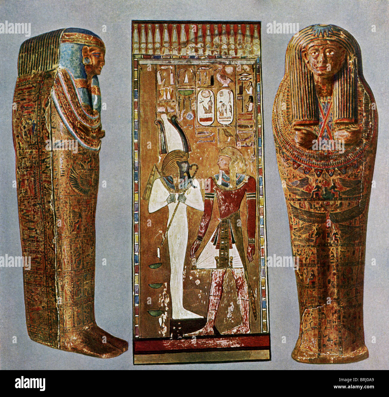 Sarcófago de 19 Dyn mujer de Tebas, 19 Dyn faraón Seti I ante Osiris, el sarcófago de un sacerdote desde c. 20 Dyn Foto de stock