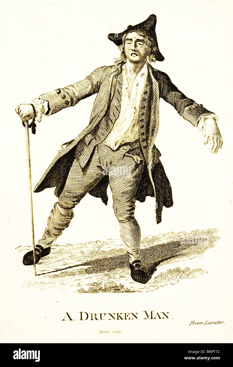 Su fisonomía. Un borracho. Grabado por Barlow después un dibujo por Lavater. A fines del siglo XVIII. Foto de stock