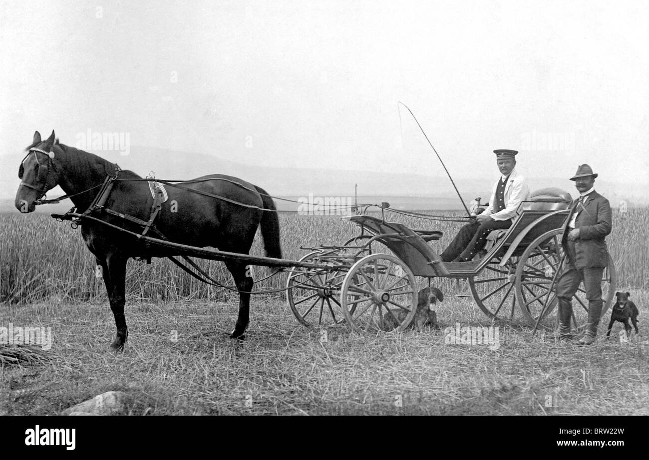 Señor de la casa solariega en un carro, imagen histórica, ca. 1910 Foto de stock