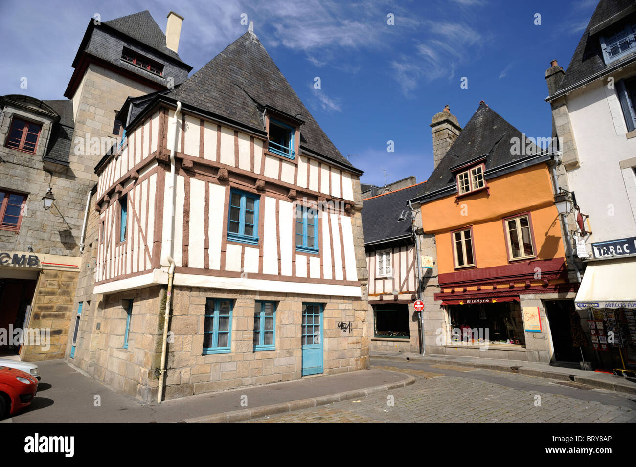 Francia, Bretaña (Bretaña), Finisterre, Quimper, casas de entramado de madera Foto de stock