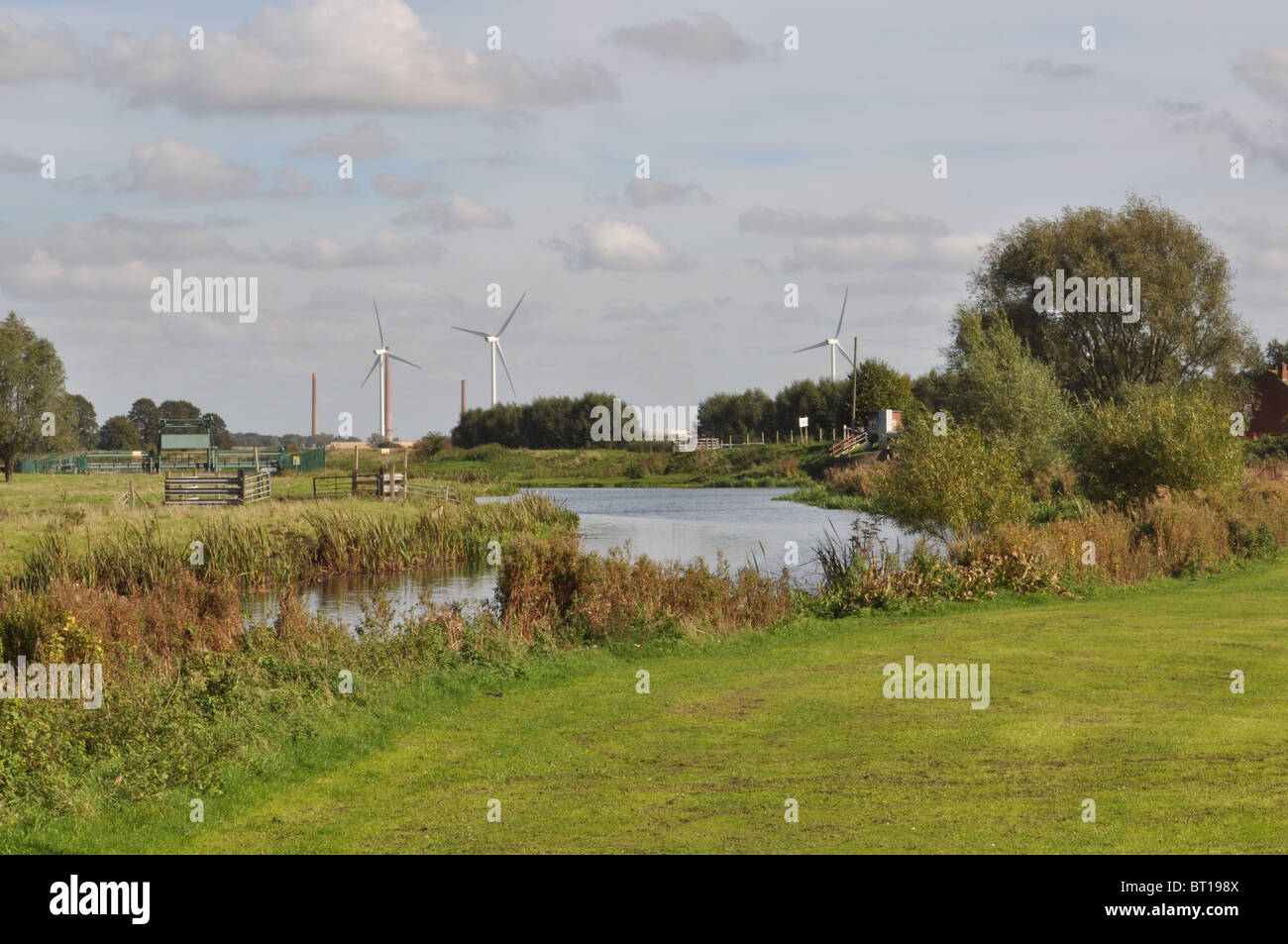 El Río Nene justo al este de Stanground en el borde oriental de Peterborough y el borde de Fenland, REINO UNIDO Foto de stock