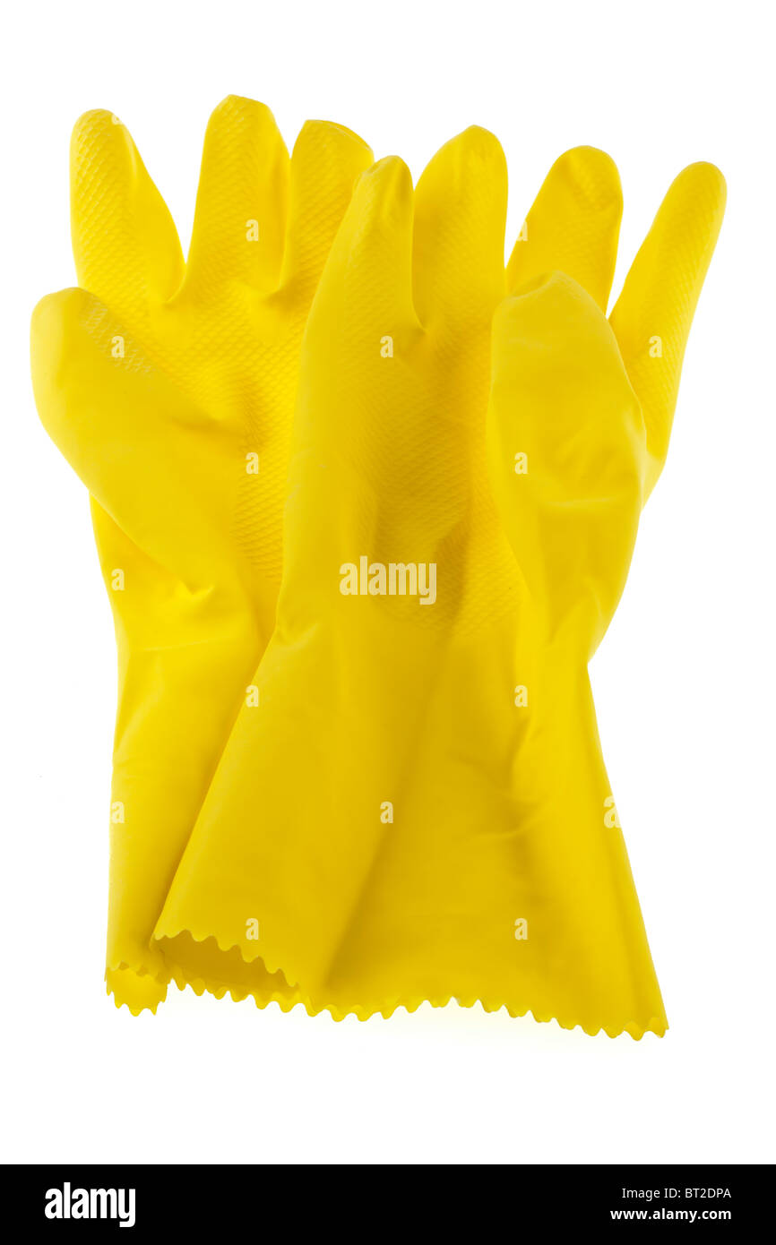 Dos pares de tamaño mediano amarillo doméstico guantes de goma Fotografía  de stock - Alamy