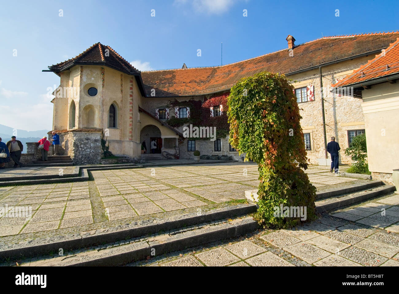 Castillo de Bled Eslovenia terraza superior Foto de stock