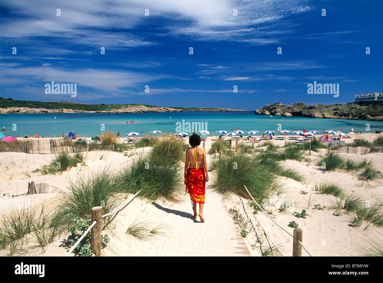 Las dunas de arena, el Arenal de Son Saura, Menorca, Islas Baleares, España Foto de stock