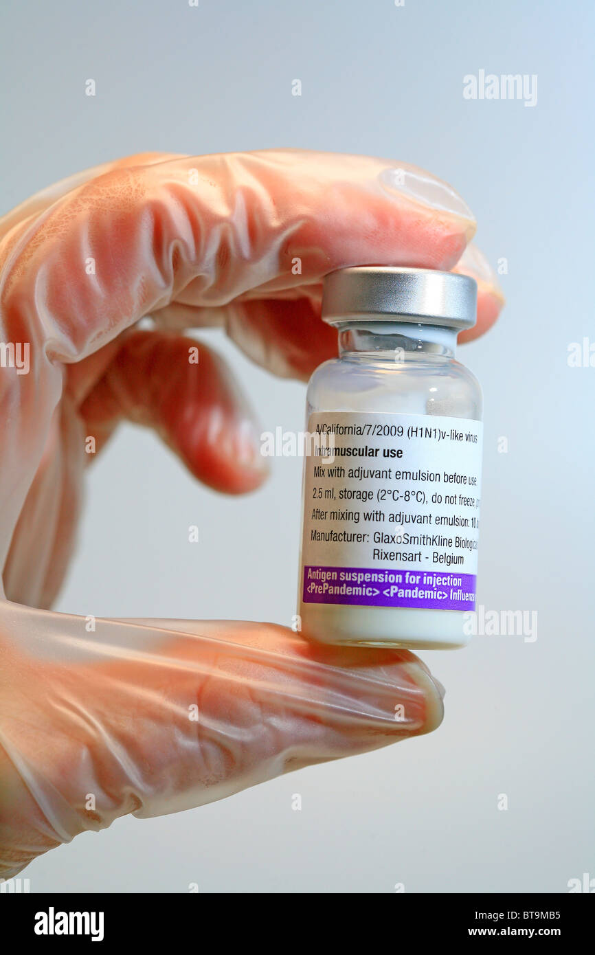 Vacuna para la vacunación contra el virus de la gripe porcina Pandemrix, pandemia, vacuna para la vacunación contra el virus de la gripe Foto de stock