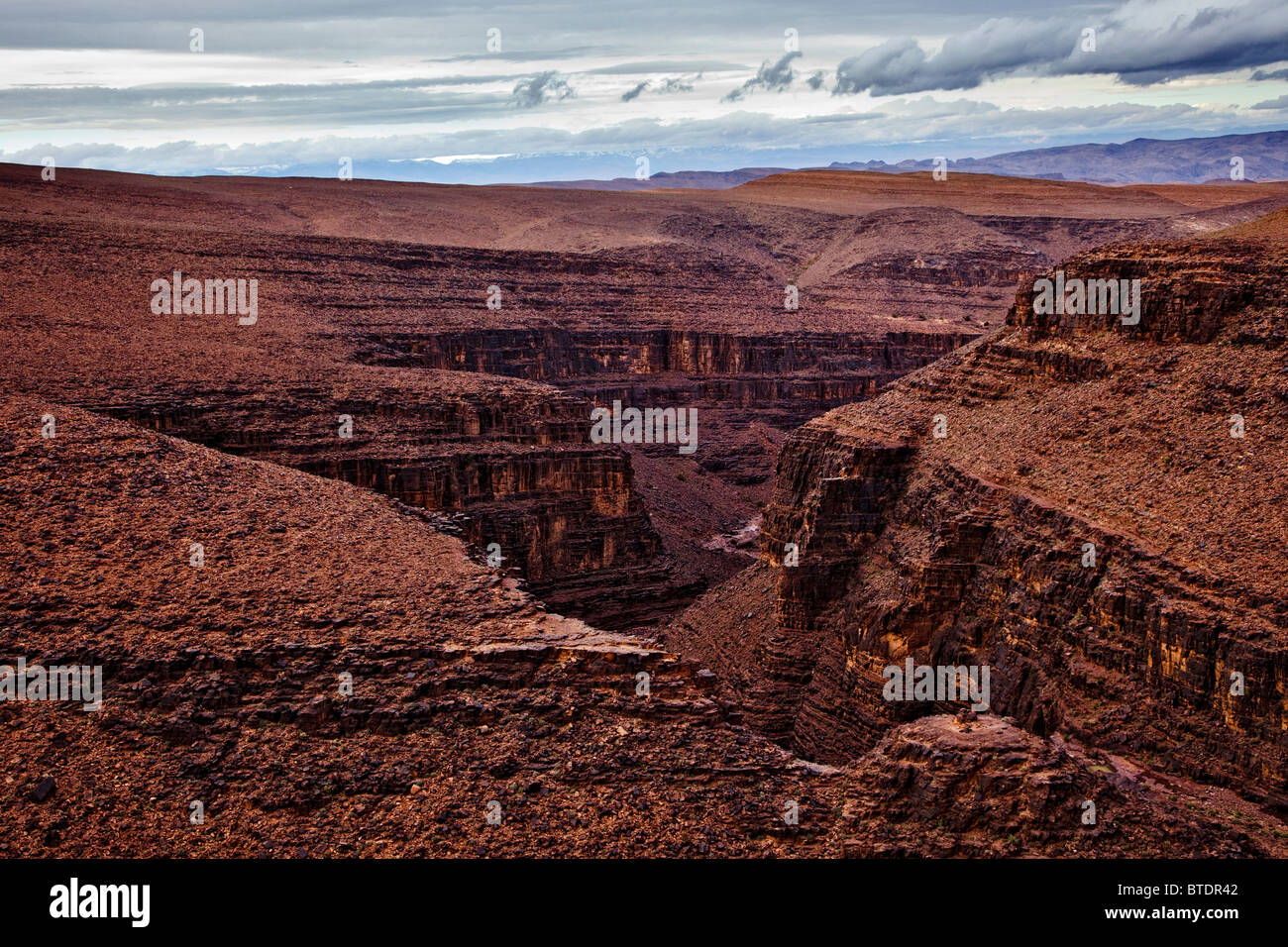 Un cañón atraviesa la mitad de las montañas del Atlas en Marruecos Foto de stock