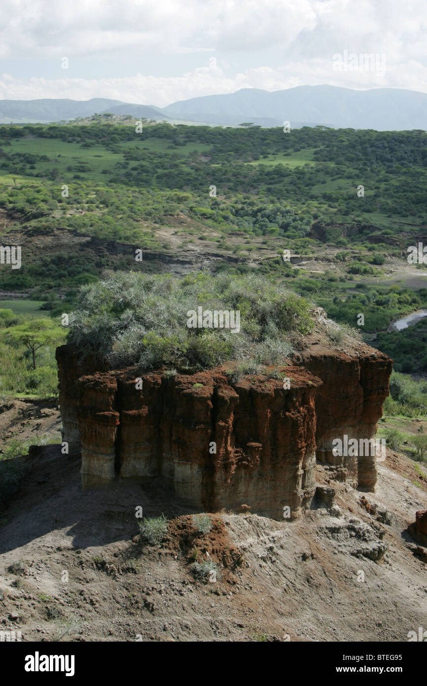 Oldupai (Olduvai) George- Sitio de importantes hallazgos fósiles de los homínidos Foto de stock