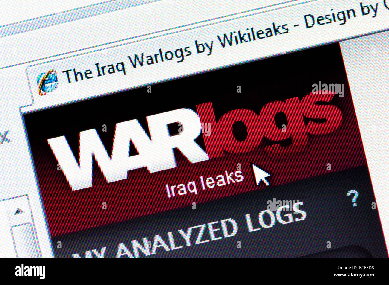 La guerra de Irak Sección Logs del sitio web WikiLeaks - la publicación en línea de casi 400.000 filtró informes del ejército estadounidense. Foto de stock