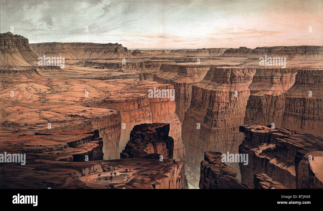 1882 vistas del Gran Cañón desde un Gobierno estadounidense atlas. Gobierno de EE.UU. patrocinó la exploración de la geografía, geología, botánica y Etnología de la zona. Foto de stock