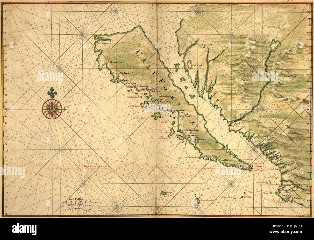 1650 El mapa de Baja California y el noroeste de México, mostrando como una isla de California Foto de stock