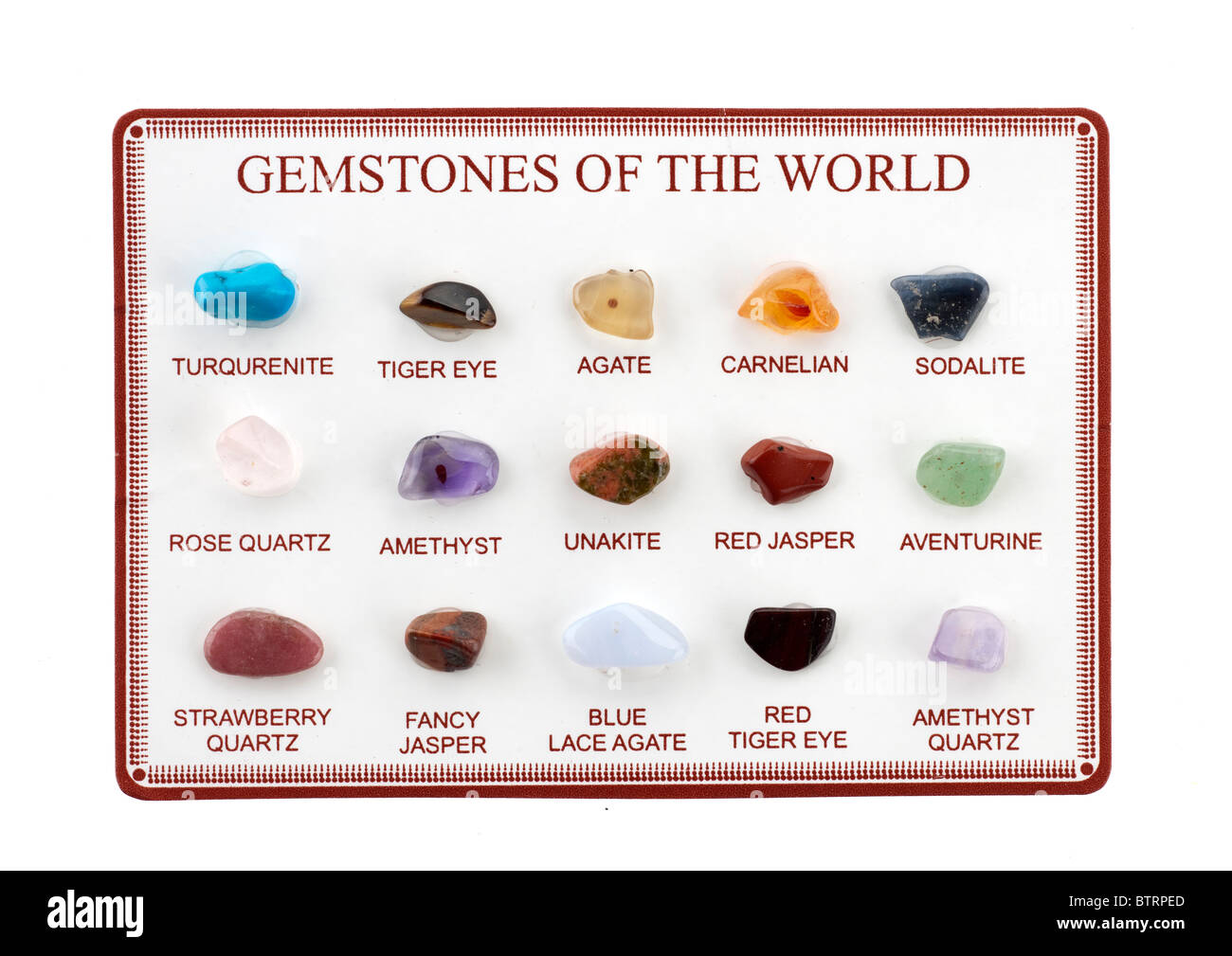 Tarjeta de piedras preciosas naturales de referencia de bolsillo con 12  especímenes identificados, 0.4 in cada uno