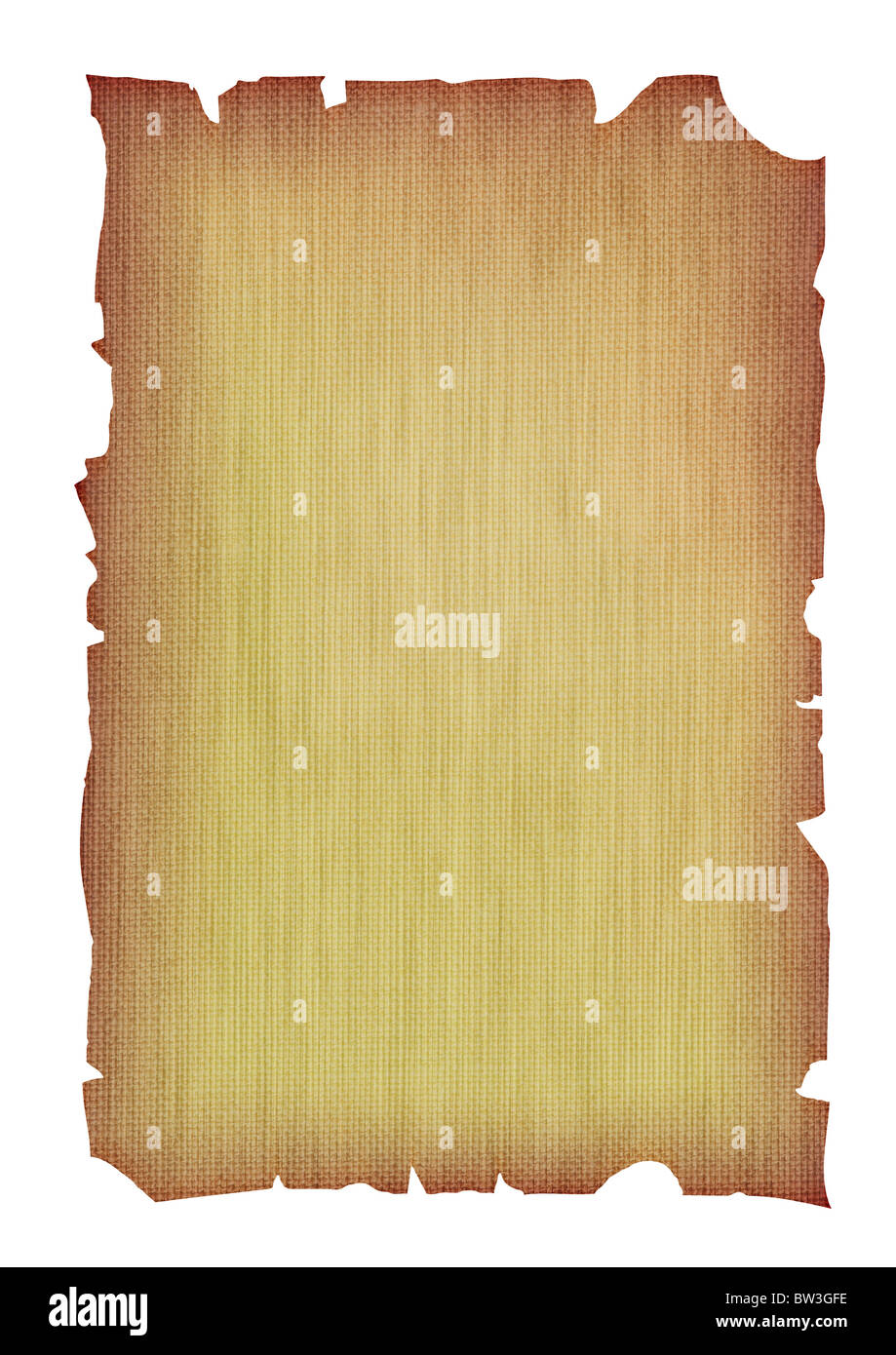 Antiguo pergamino con bordes rasgados carbonizados Foto de stock