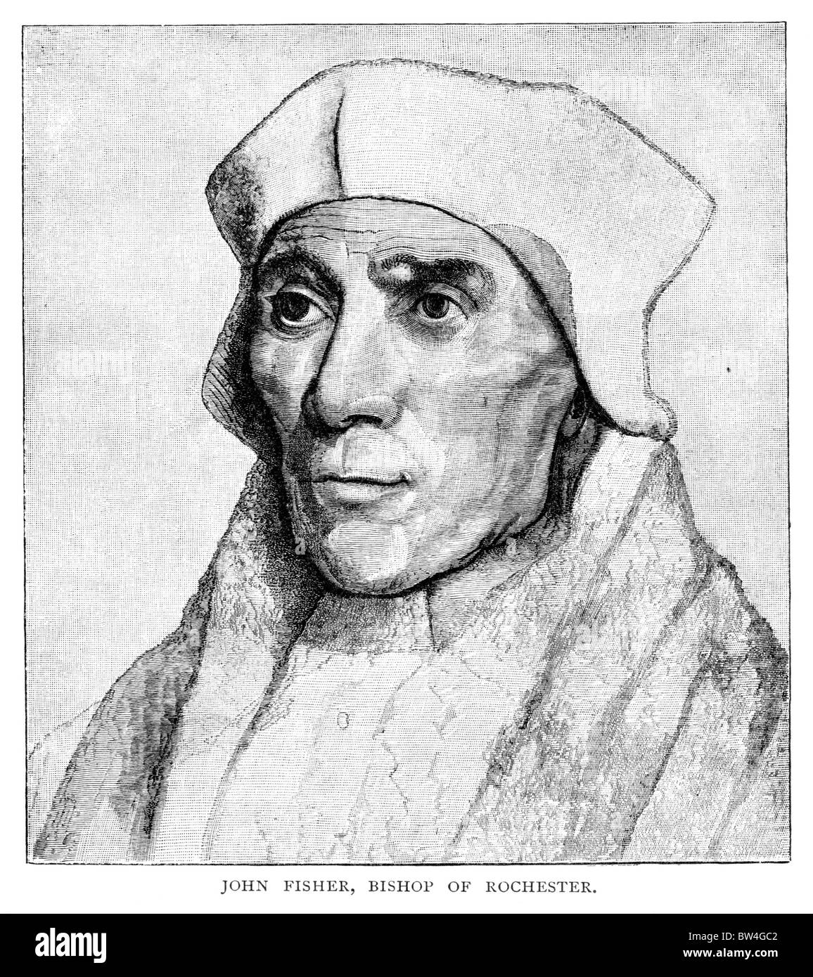 El cardenal John Fisher, obispo de Rochester, santa y mártir; ilustración en blanco y negro de un dibujo de Holbein Foto de stock