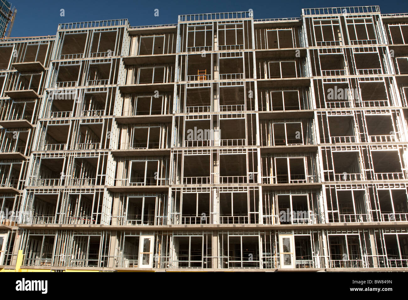 Marco para la construcción del nuevo edificio de apartamentos de gran altura en Austin, Texas Foto de stock