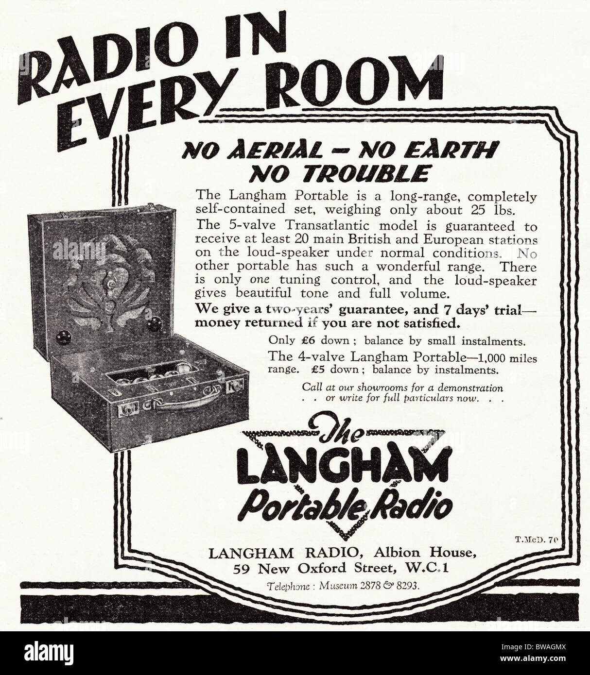 Anuncio de radio portátil en Langham revista inglesa fecha 1928 Fotografía  de stock - Alamy