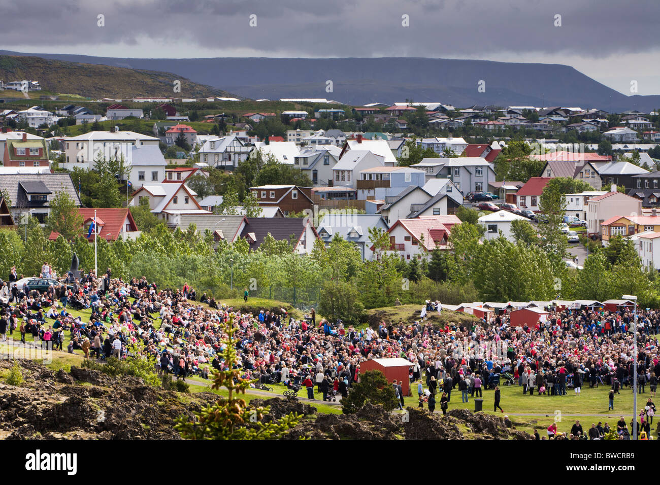 Las celebraciones del Día de la independencia. Hafnarfjordur, la mayor zona de Reykjavik, Iceland. Foto de stock