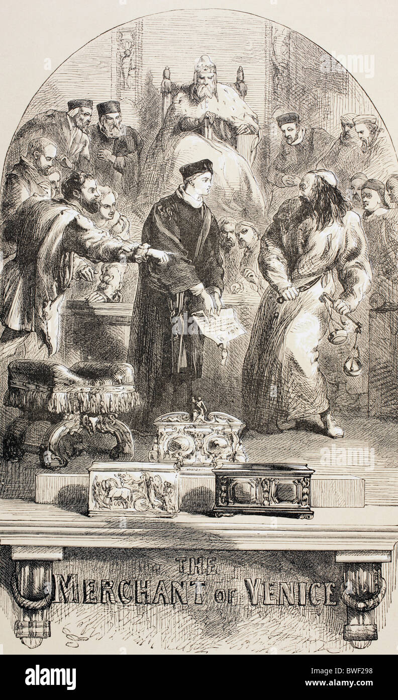 Ilustración por Sir John Gilbert por el Mercader de Venecia de William Shakespeare. Foto de stock