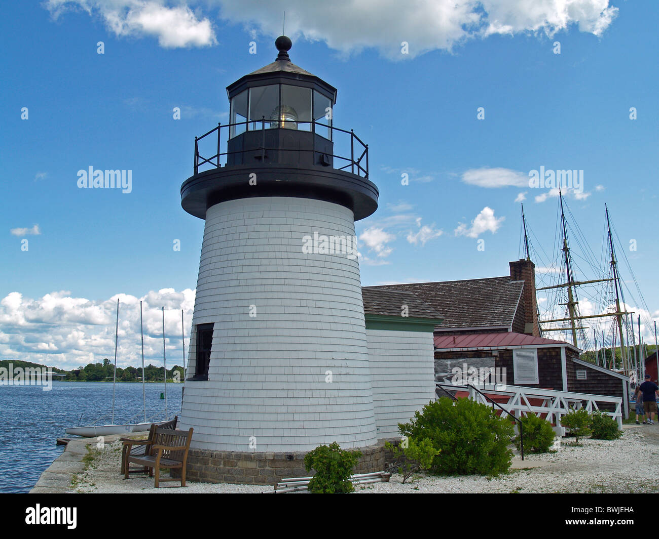 Brant Point Lighthouse en Mystic Seaport, Connecticut Foto de stock