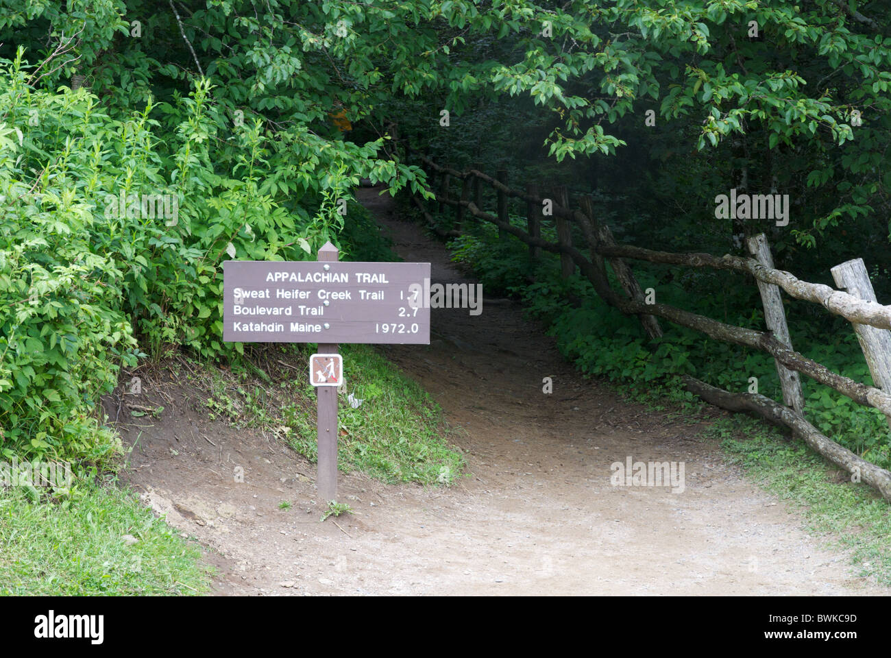 Appalachian Trail y firmar en Smoky Mountain National Park. Newfound Gap, cerca de Gatlinburg, Tennessee, EE.UU. Foto de stock