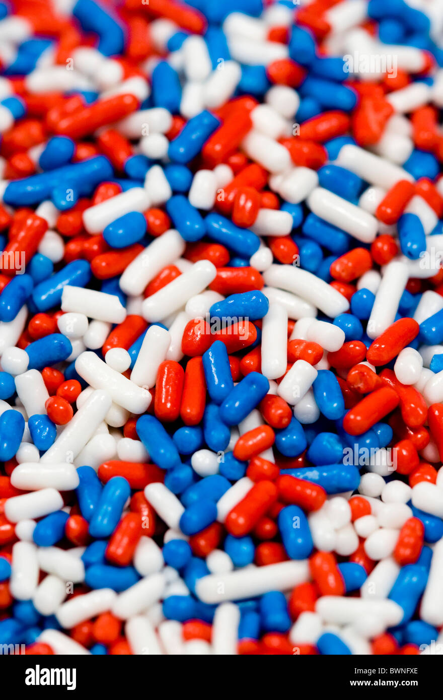 Rojo, blanco y azul sprinkles. Foto de stock