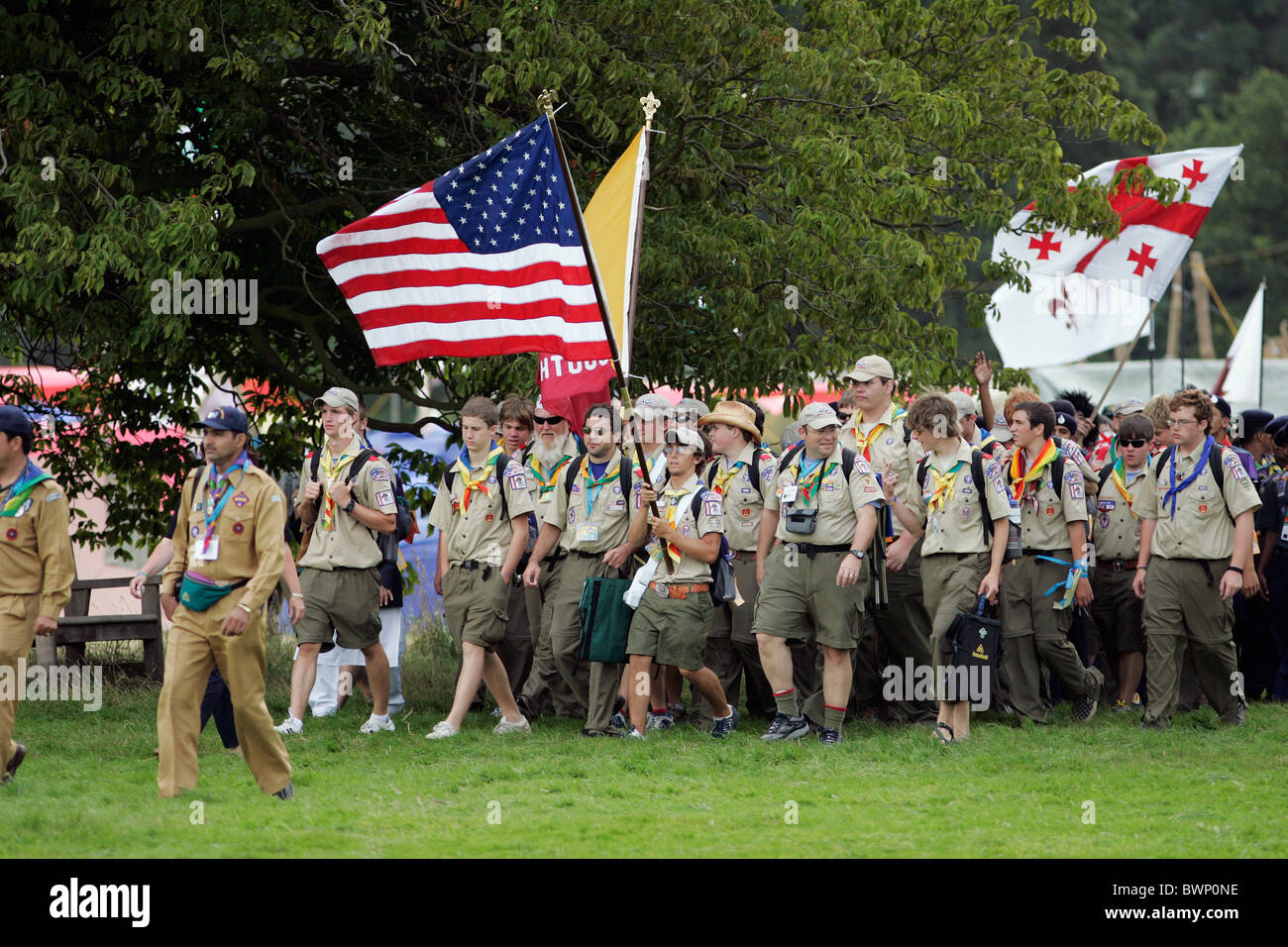 Los Scouts de América y otros países asistir a la apertura de la 21ª Jamboree Scout Mundial en Hylands Park Foto de stock