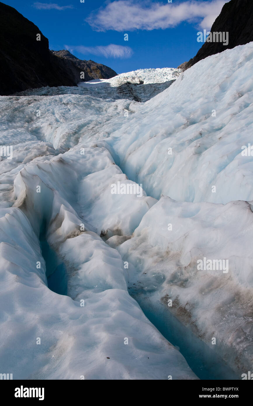 Hielo glaciar Crevasse, Franz Joseph, Nueva Zelanda Foto de stock
