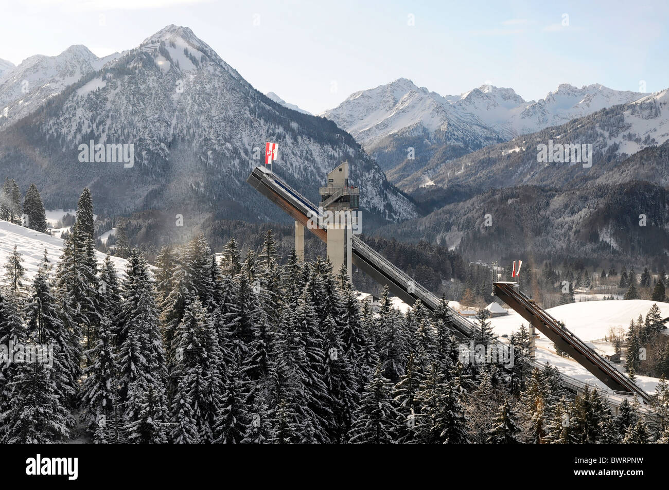 Ski Jump, Schattenbergschanze Oberstdorf, Allgaeu, Baviera, Alemania, Europa Foto de stock