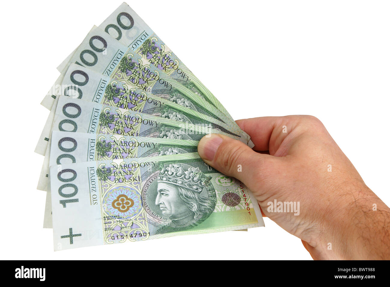Dinero polaco aislado sobre fondo blanco (con trazado de recorte) Foto de stock