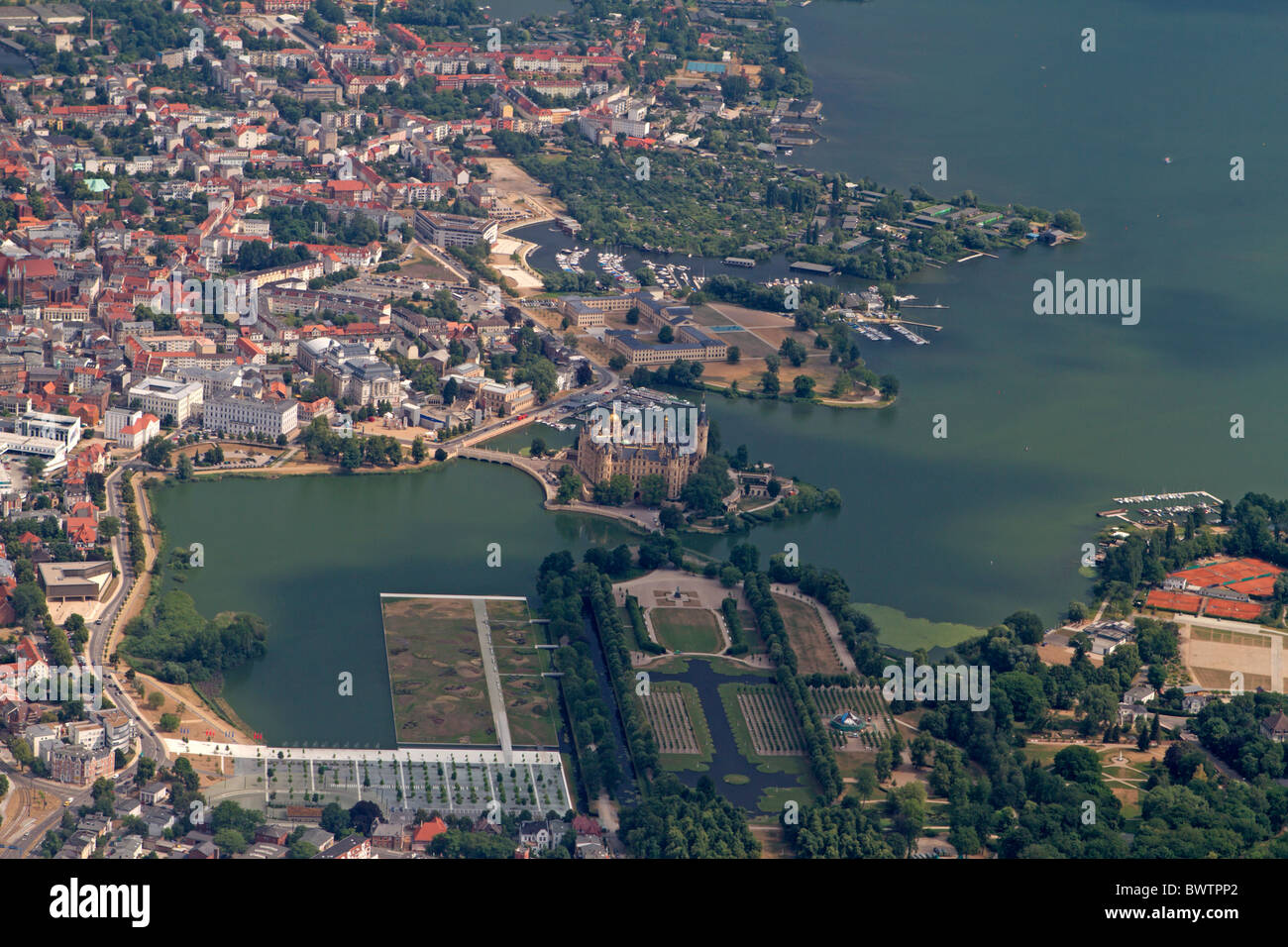 Fotografía aérea de Schwerin, Mecklenburg-Vorpommern, Alemania Foto de stock