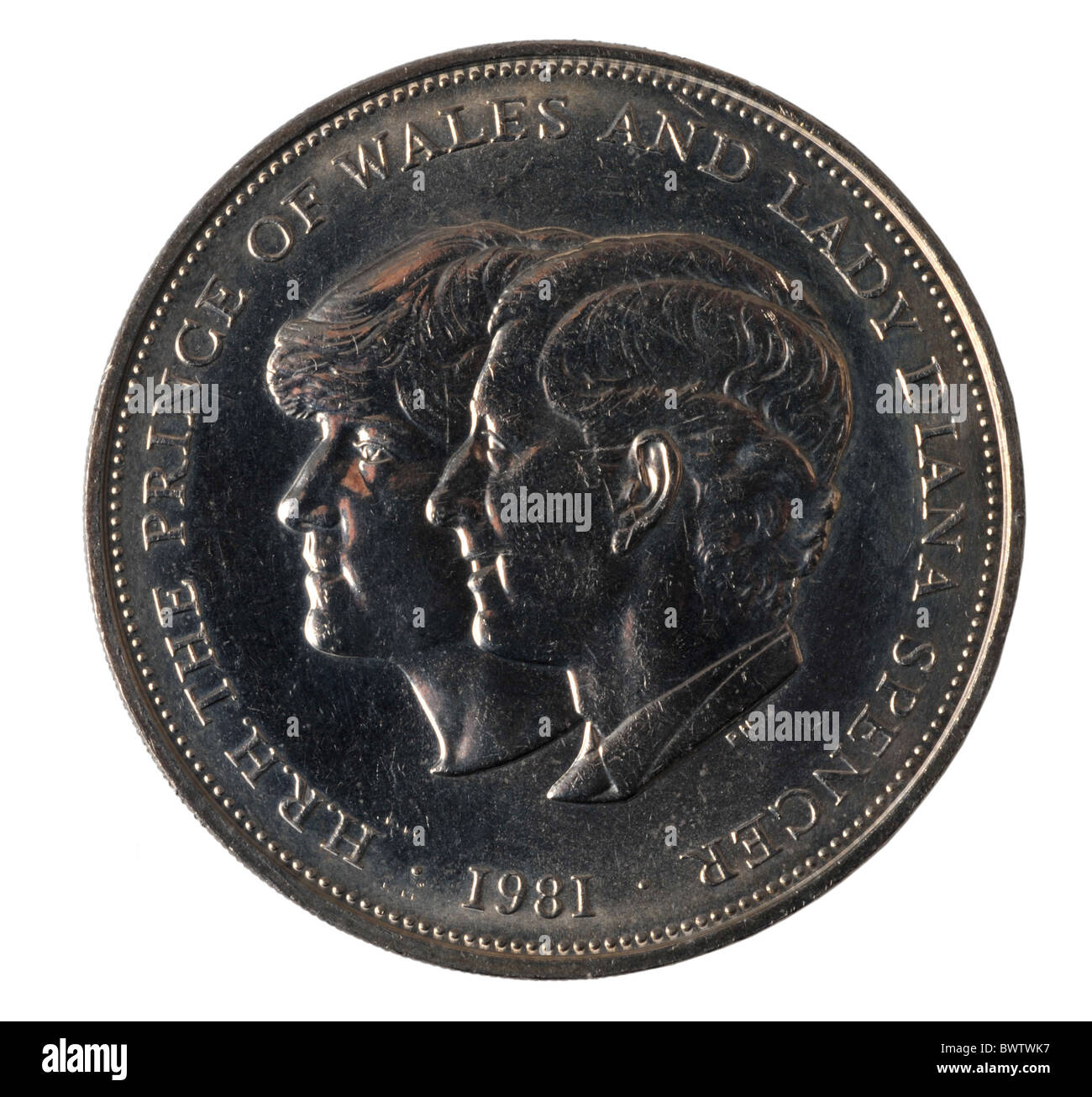 Moneda conmemorativa para celebrar el matrimonio del príncipe Charles y Lady Diana Foto de stock