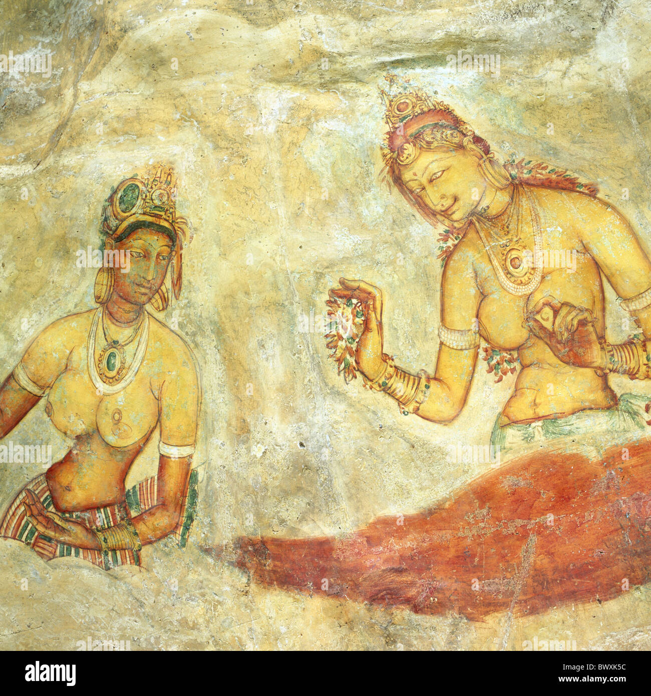 5 siglos de arte rupestre mujeres frescos ninfas celestiales Sri Lanka Asia Foto de stock