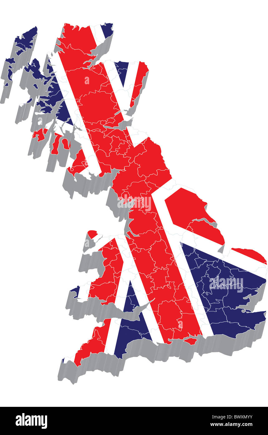 Hay un mapa en 3d del Reino Unido con bandera en Foto de stock