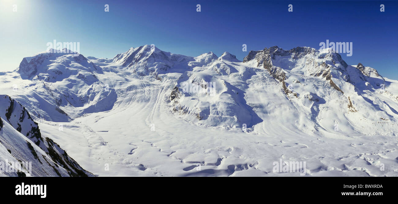 Paisaje cordillera Alpes glaciar formato horizontal Gornergrat panorama Suiza Europa Val Foto de stock