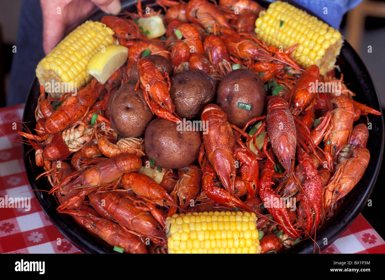 La comida Cajún maíz plato de langosta langosta lago alimentos frutas