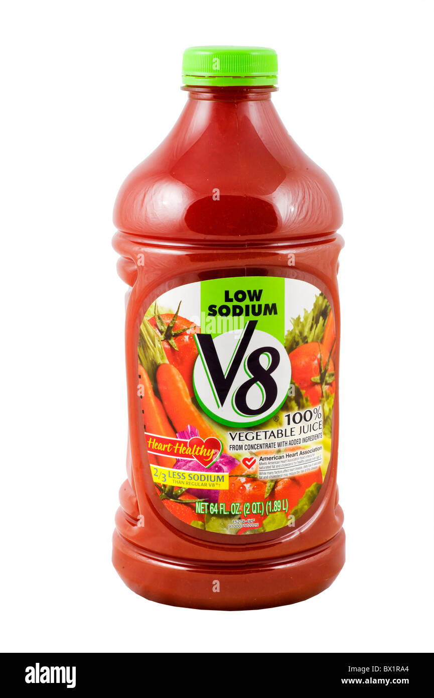 Botella grande de baja en sodio de jugo de verduras V8, EE.UU. Foto de stock