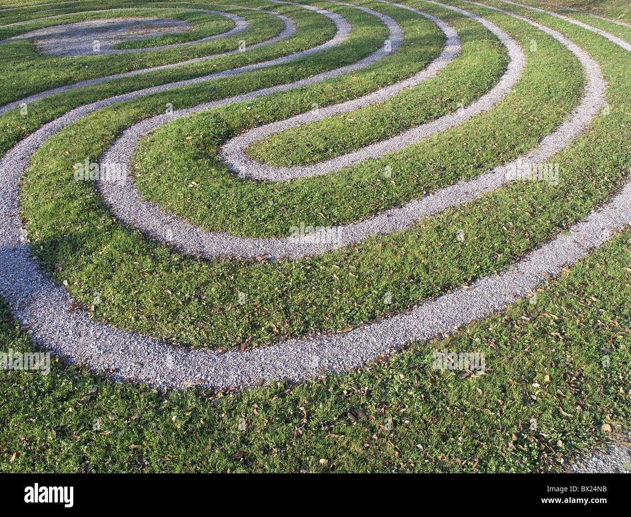 Círculos líneas césped parque Pebble estructura anillos Foto de stock