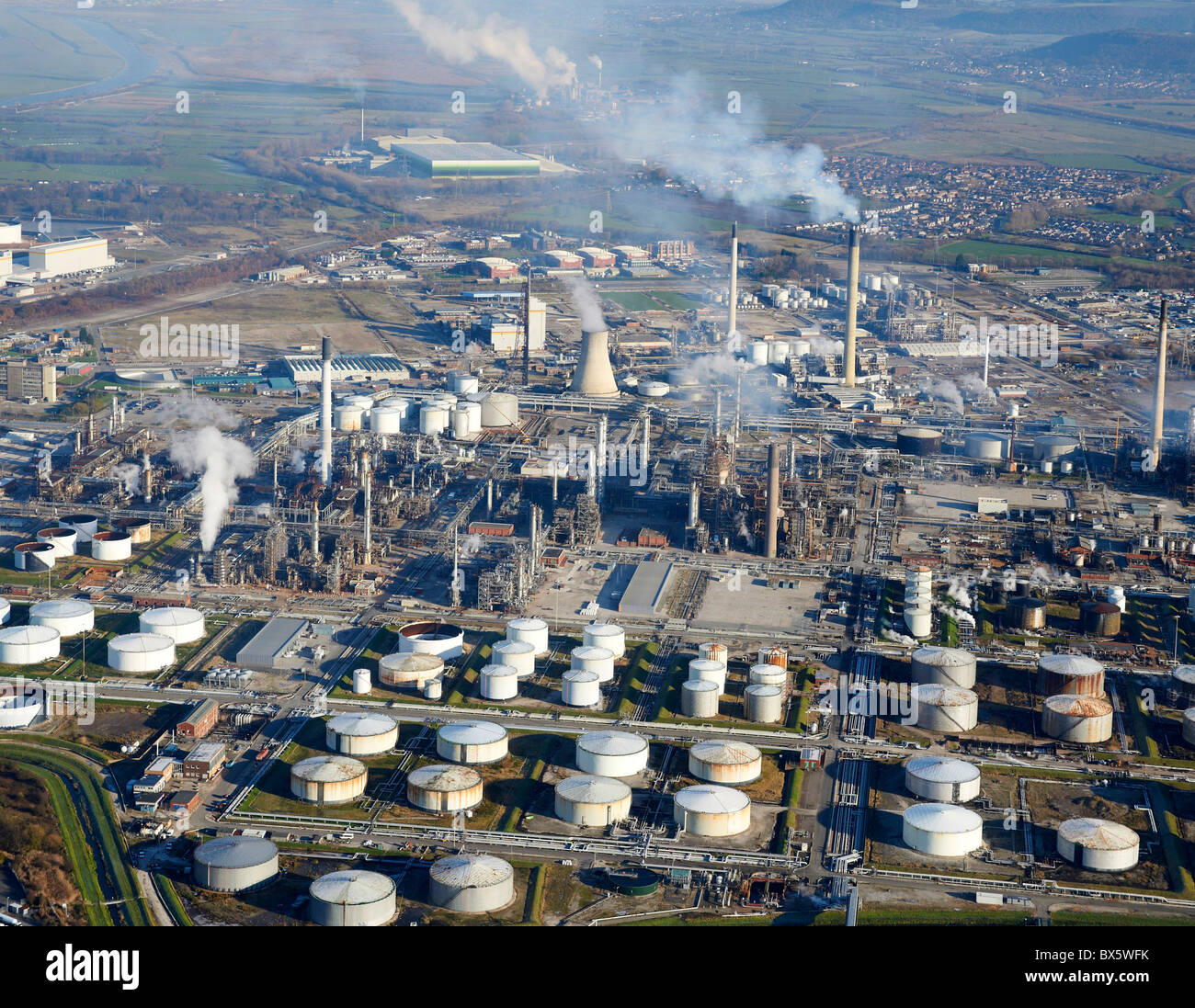 Refinería de Petróleo, Stanlow, Ellesmere, Noroeste de Inglaterra Foto de stock
