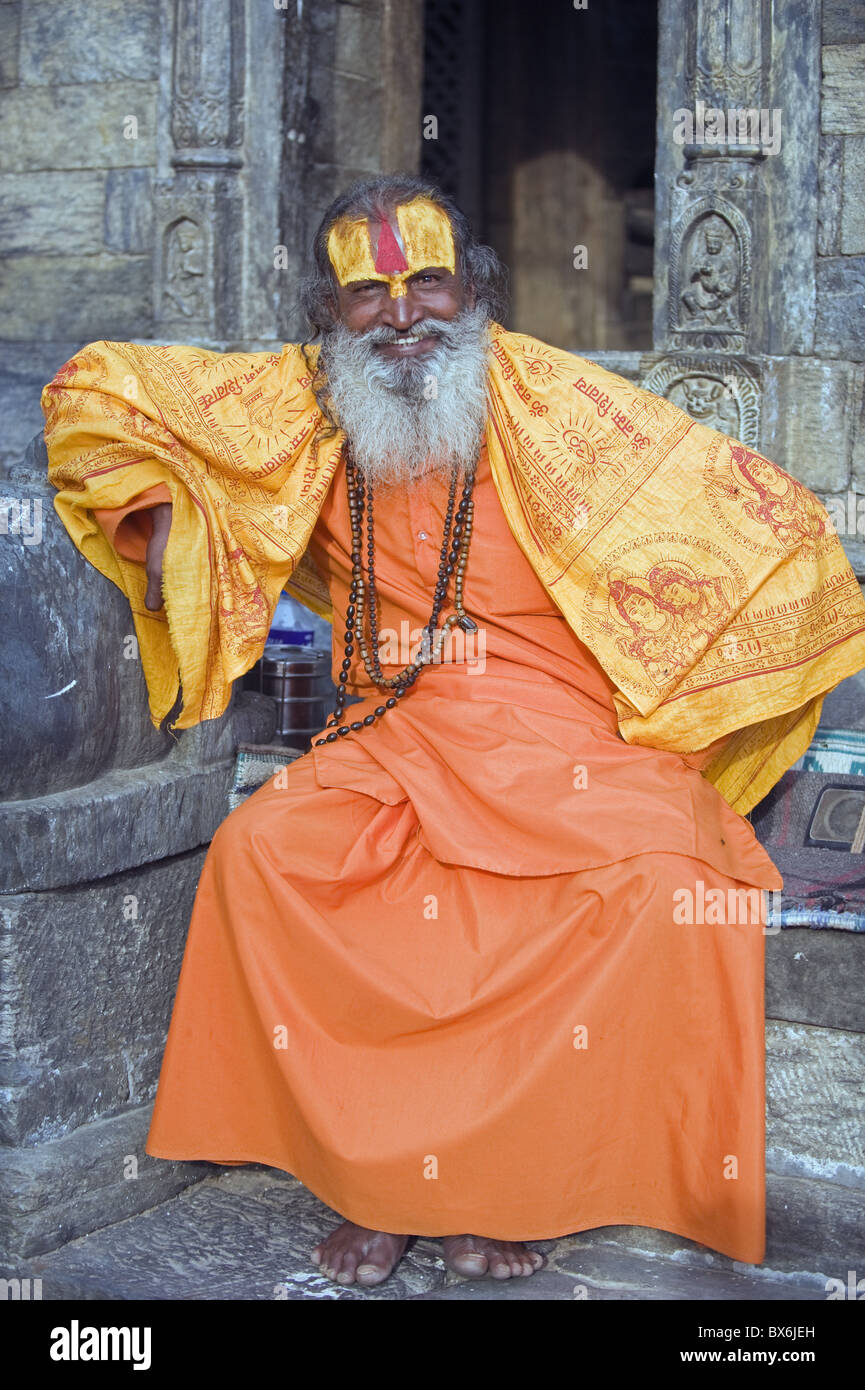 Sadhu (hombre santo) en el sitio de peregrinación hindú, Pashupatinath, Katmandú, Nepal, Asia Foto de stock